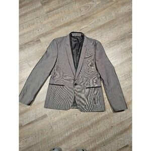 Guess Mens Gray Two-Tone Single Button Slim Fit Blazer Jacket Metallic Sheen
